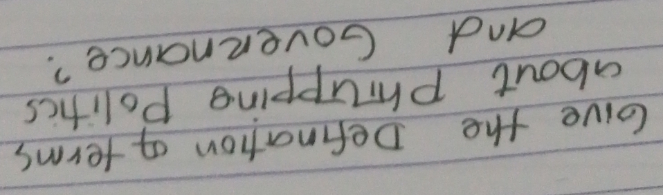 Give the Defination o terms 
about phupping Politics 
and Governance?