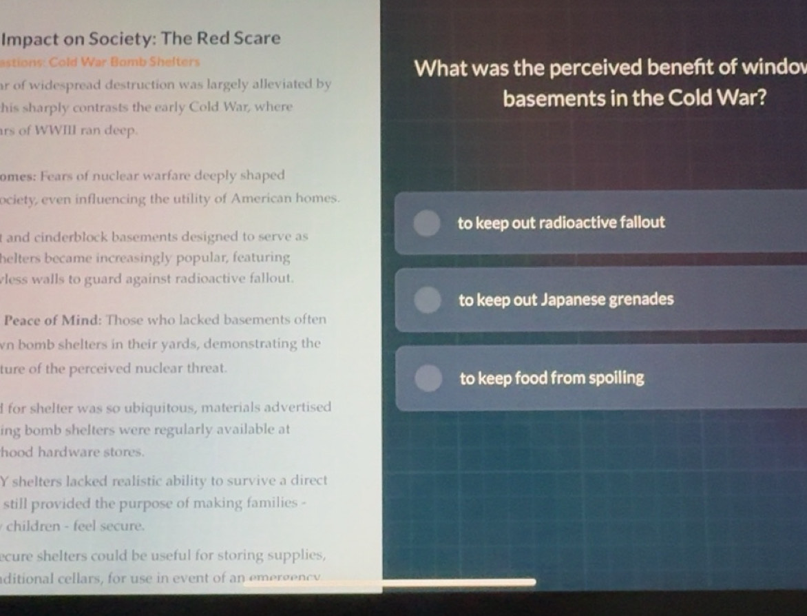 Solved: Impact on Society: The Red Scare astions: Cold War Bomb ...