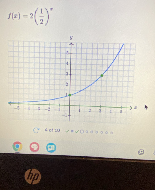 f(x)=2( 1/2 )^x
4 of 10
ho