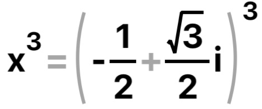 x^3=(- 1/2 + sqrt(3)/2 i)^3