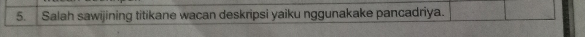 Salah sawijining titikane wacan deskripsi yaiku nggunakake pancadriya.