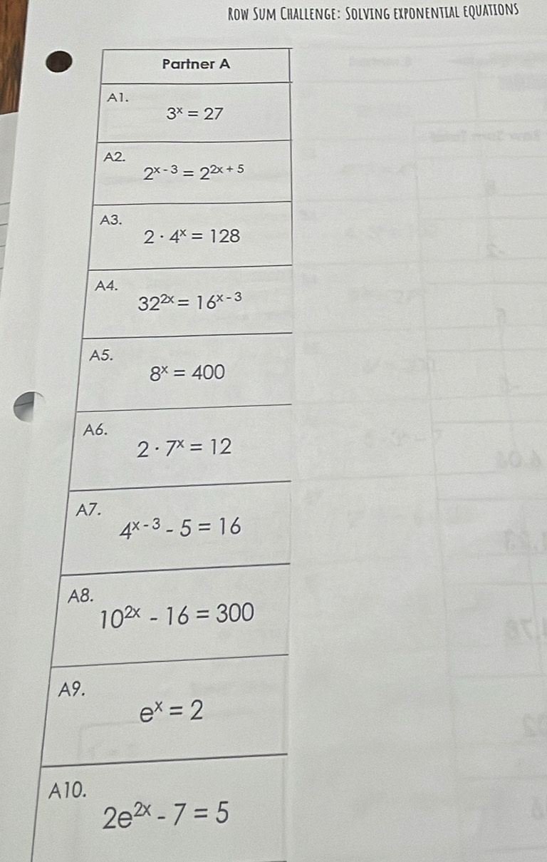 Row Sum Challenge: Solving exponential equations