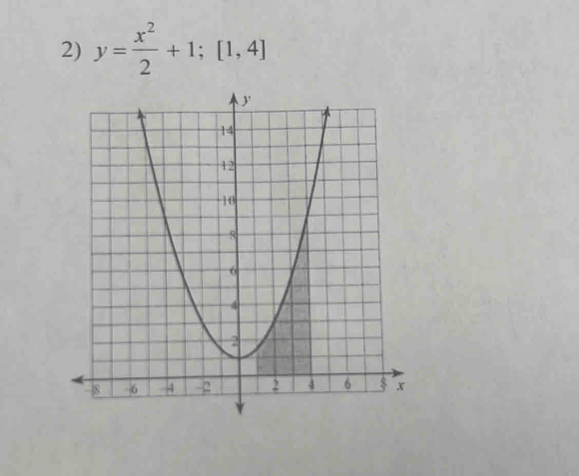 y= x^2/2 +1;[1,4]