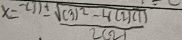 x=frac -(1)± sqrt((3)^2)-4(2)(1)2(2)