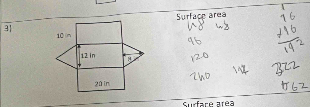 Surface area 
3) 
Surface area