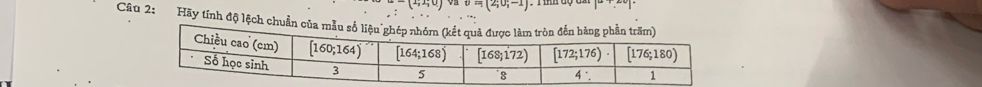 (2;0;-1)
Câu 2: Hãy tính độ lệch chuẩn của