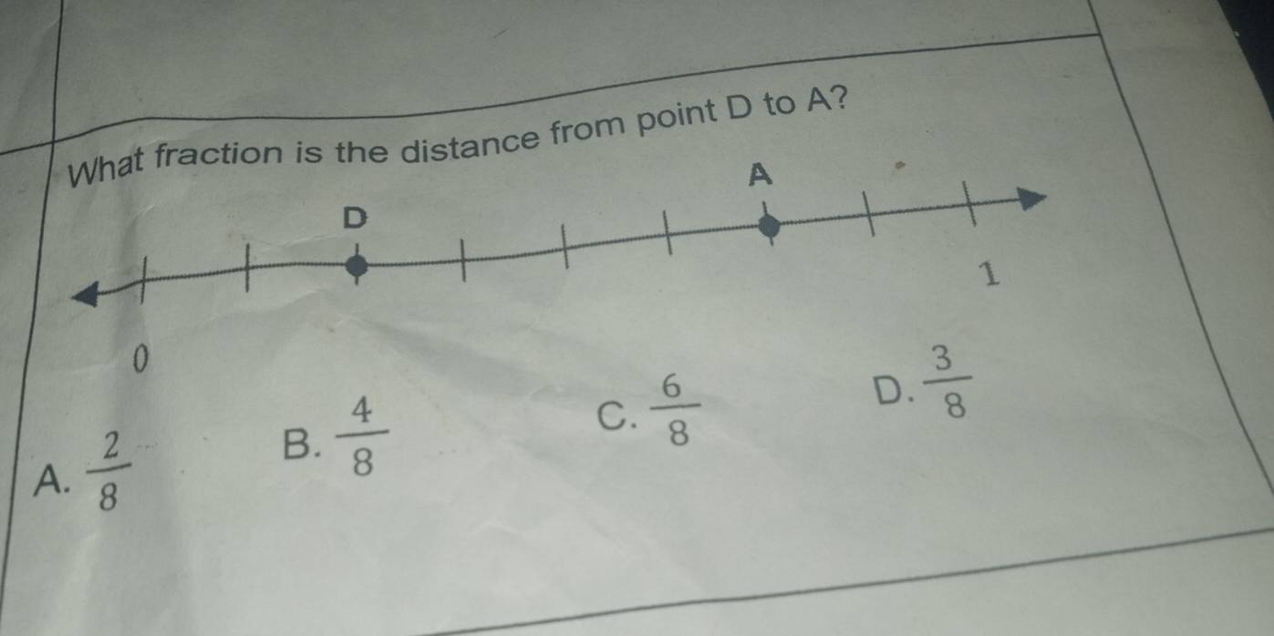 tance from point D to A?
C.  6/8 
D.
A.  2/8 
B.  4/8 