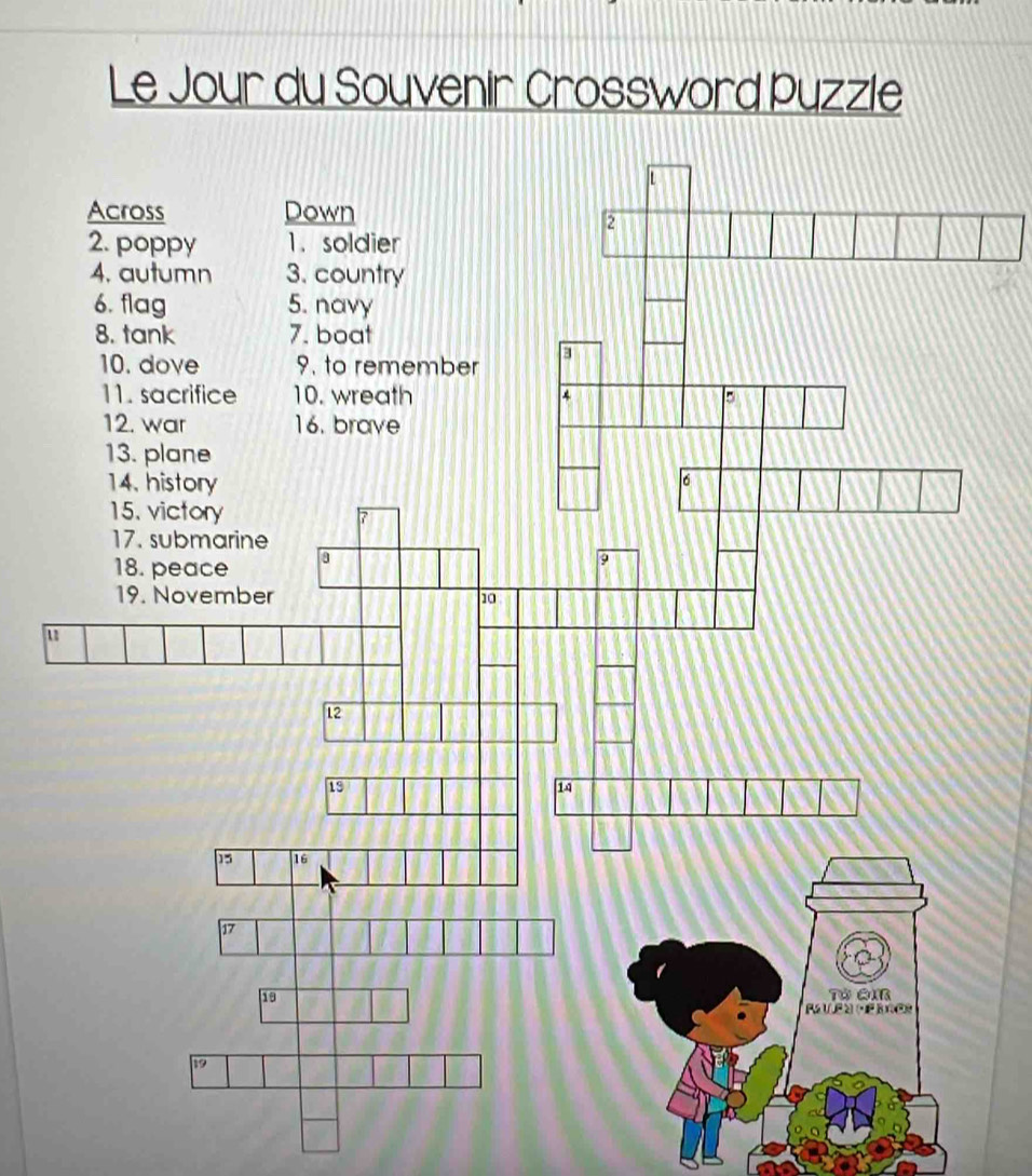 Le Jour du Souvenir Crossword Puzzle 
u