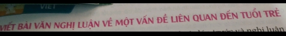 VIET 
ViếT BàI VăN nghị luận Về một vấN đÊ LIêN QUAN đếN TUổI TRẻ 
Lnghi luân