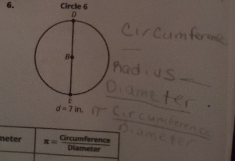 Circle 6
neter π = Circumference/Diameter 