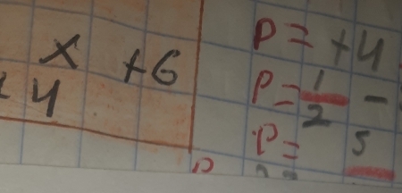 p=+4
x+6 p= 1/2 -
y
p=5