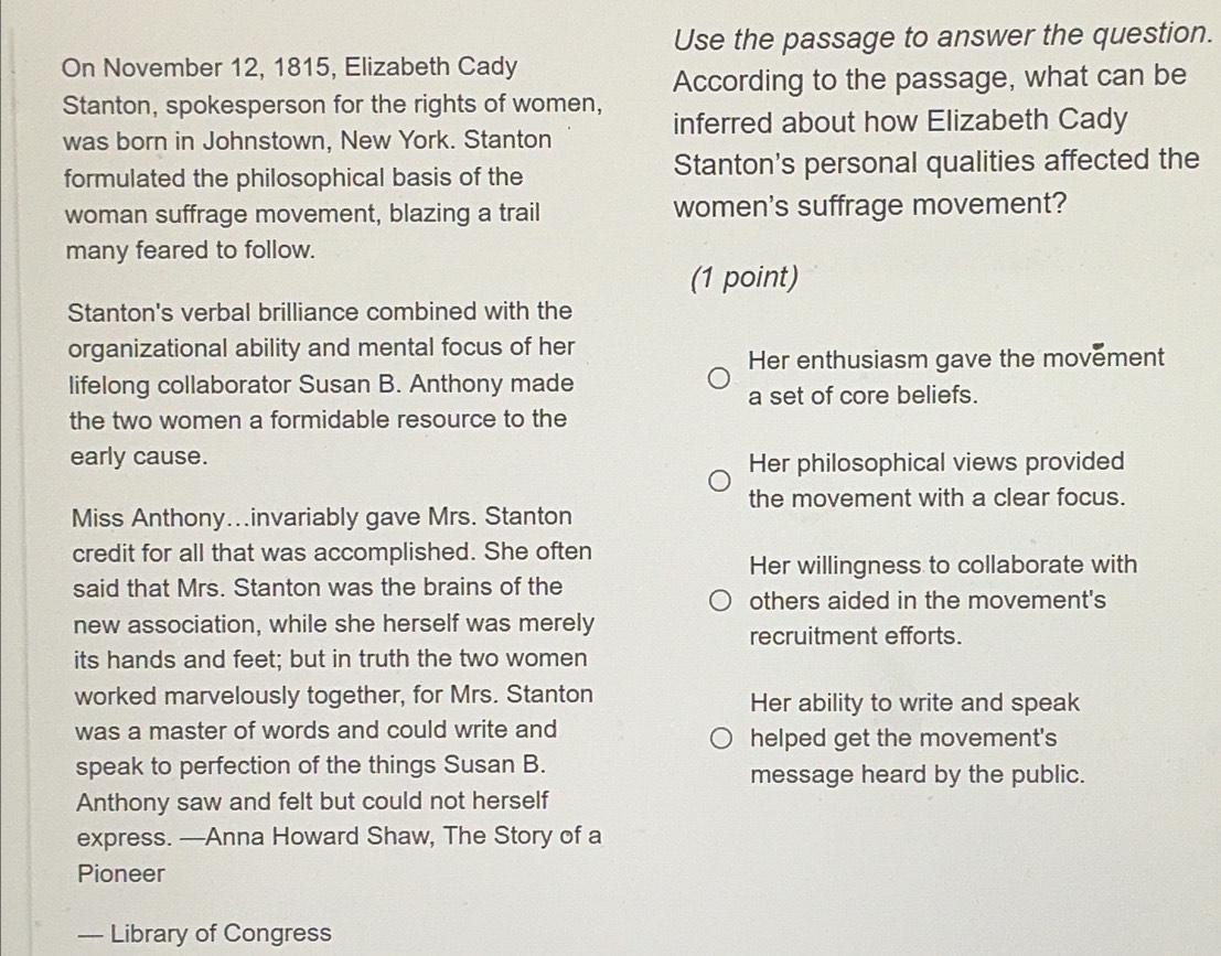 Solved: Use the passage to answer the question. On November 12, 1815 ...