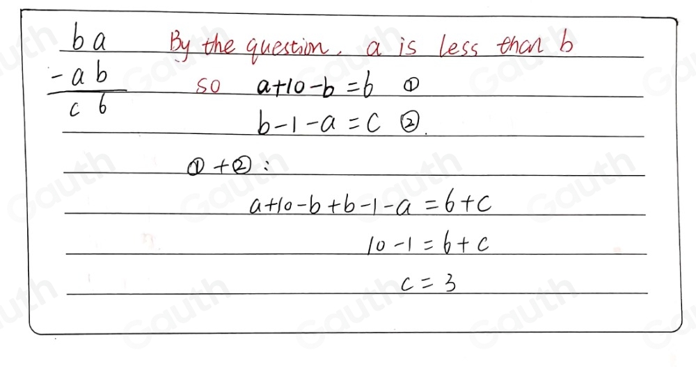 Solved: In the subtraction sum on the right a, b and c are digits, and ...