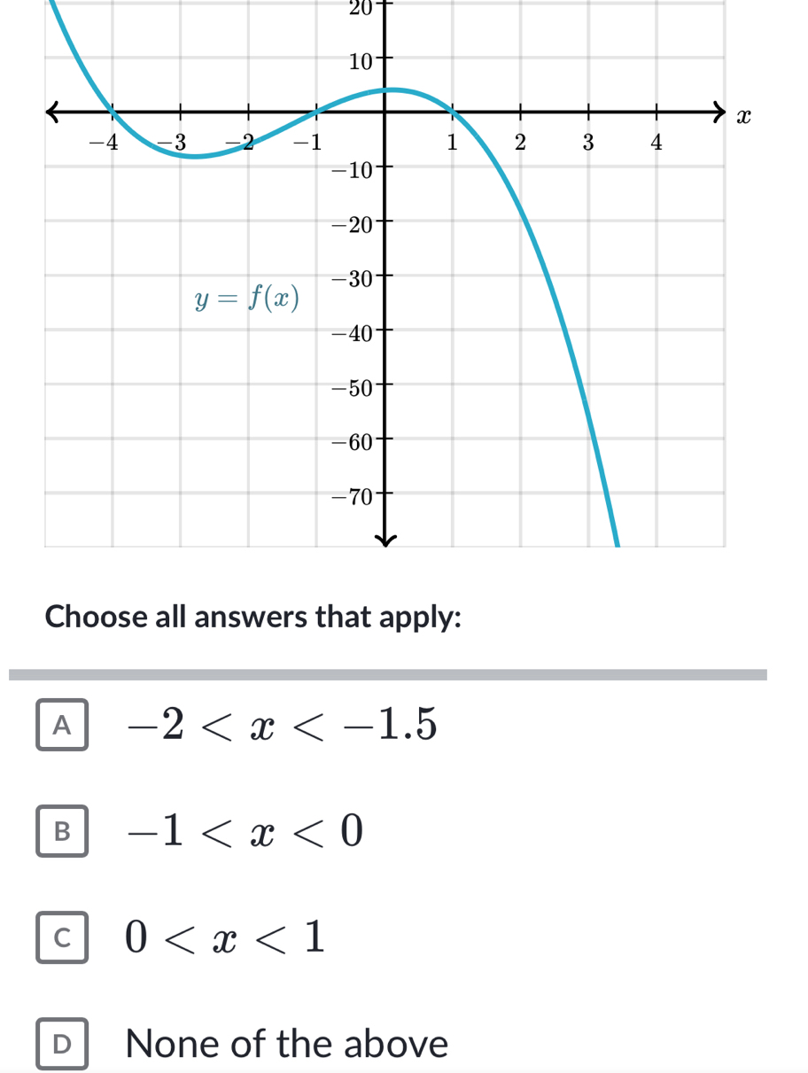 Choose all answers that apply:
A -2
B -1
C 0
D None of the above