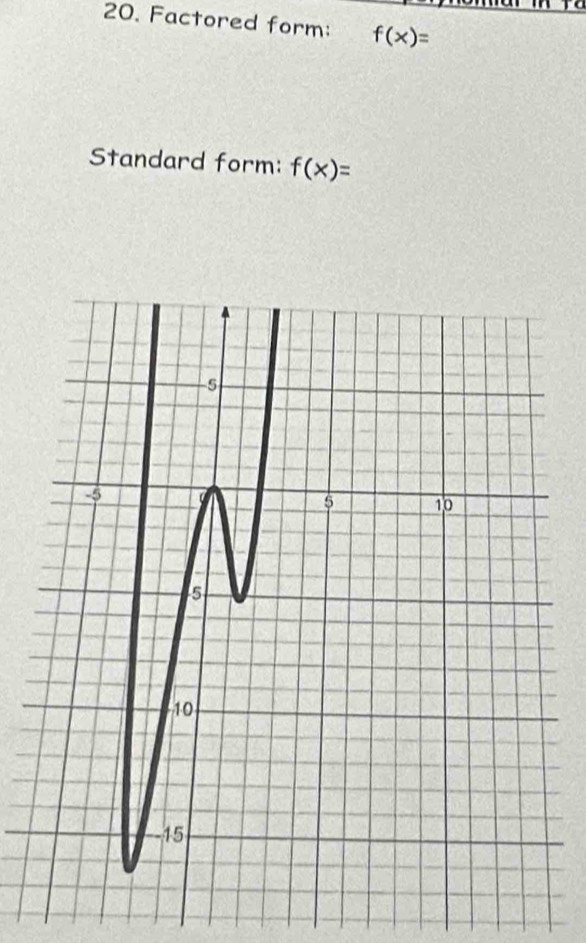 Factored form: f(x)=
Standard form: f(x)=