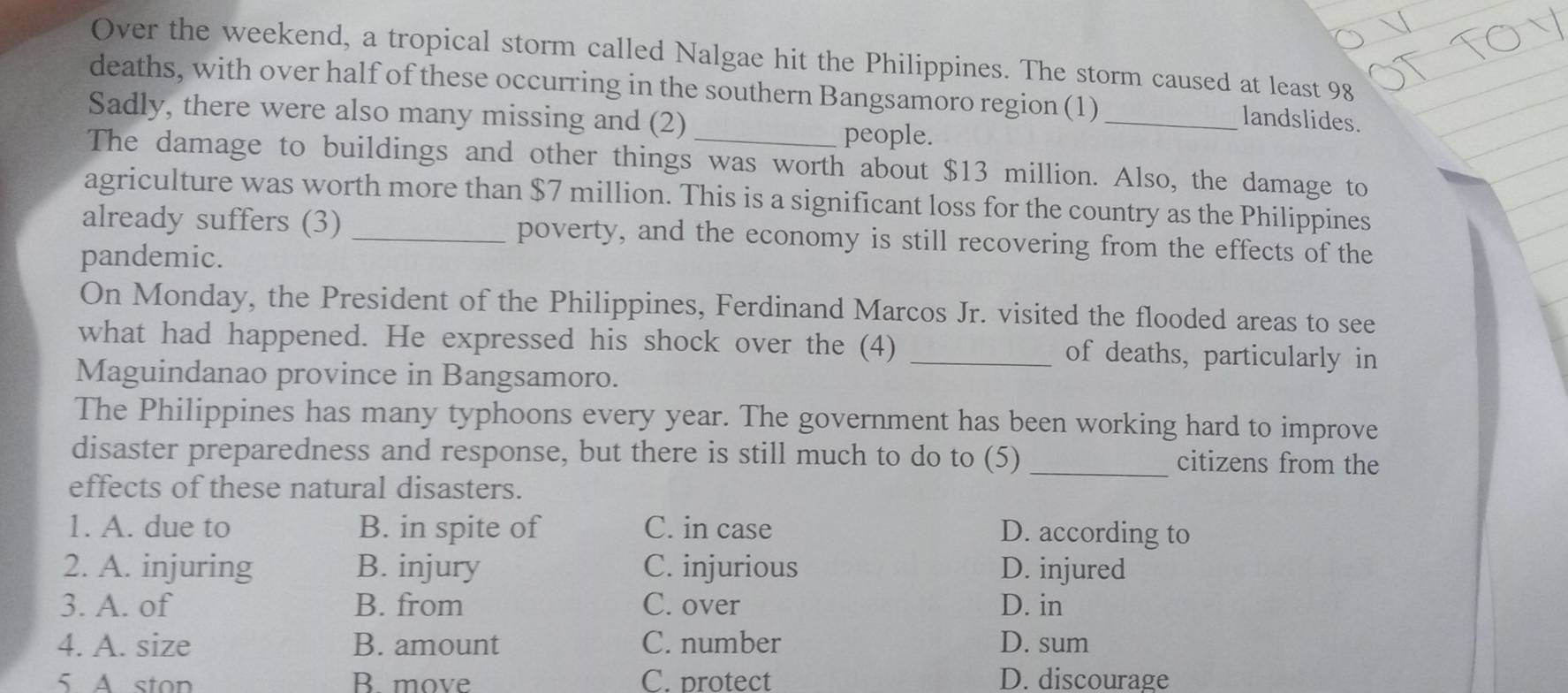 Solved: Over the weekend, a tropical storm called Nalgae hit the ...