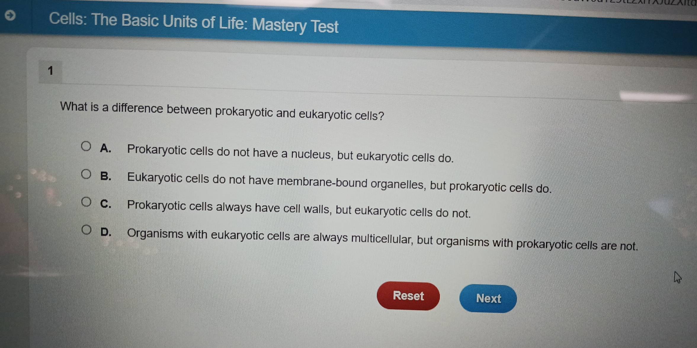 Solved: Cells: The Basic Units of Life: Mastery Test 1 What is a ...