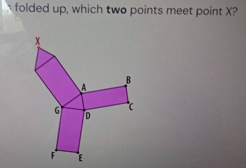 folded up, which two points meet point X?