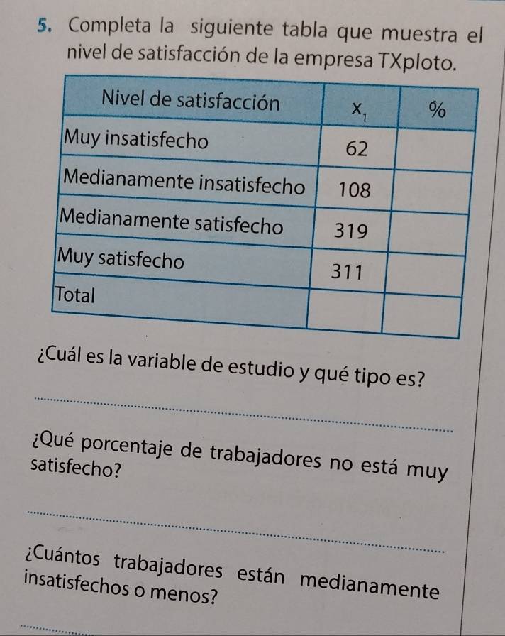 Resuelto:Completa la siguiente tabla que muestra el nivel de ...