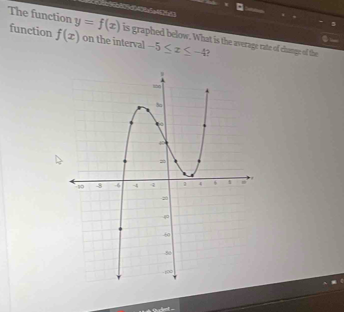 The function y=f(x) is graphed below. What is the average rate of change of the 
function f(x) on the interval -5≤ x≤ -4