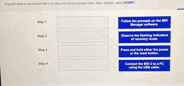 Solved: Drag the steps to recover the MDI 2 to reflect the correct ...