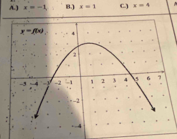 A.) x=-1 B.) x=1 C.) x=4 A