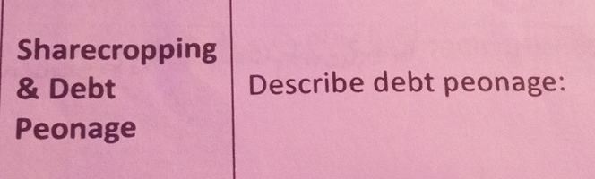 Sharecropping 
& Debt Describe debt peonage: 
Peonage