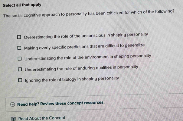 Solved: Select all that apply The social cognitive approach to ...
