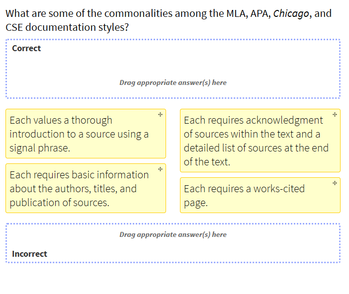 Solved: What are some of the commonalities among the MLA, APA, Chicago ...
