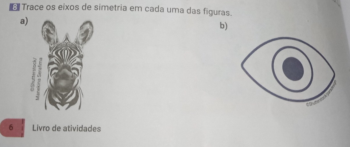 ≌ Trace os eixos de simetria em cada uma das figuras. 
a) 
b) 
6 Livro de atividades