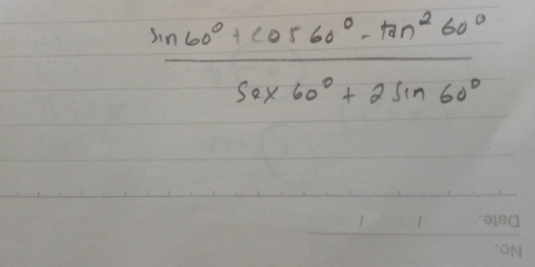  (sin 60°+cos 60°-tan^260°)/sin 60°+2sin 60° 