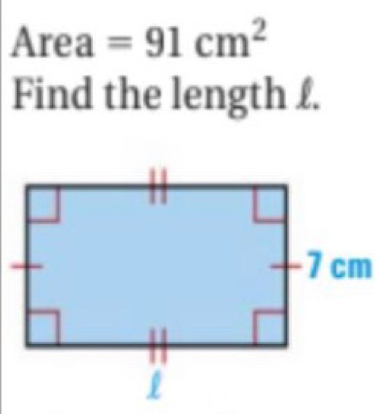 Area =91cm^2
Find the length l.