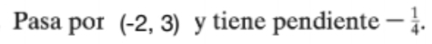 Pasa por (-2,3) y tiene pendiente - 1/4 .