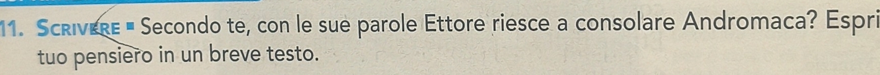 ScRiveRE É Secondo te, con le sue parole Ettore riesce a consolare Andromaca? Espri 
tuo pensiero in un breve testo.