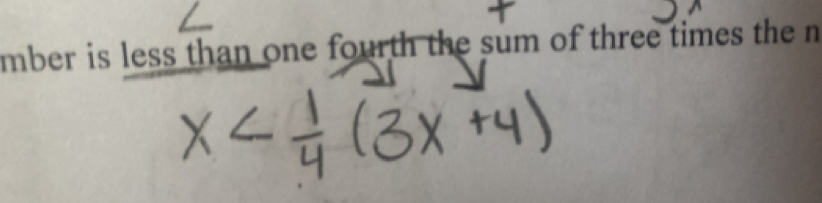 mber is less than one fourth the sum of three times the n