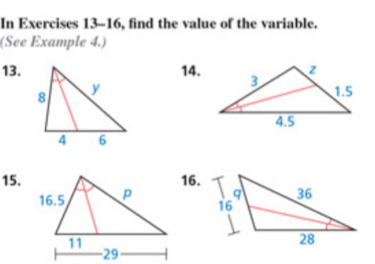 In Exercises 13-16, find the value of the variable. 
(See Example 4.) 
13.14. 
15.16.