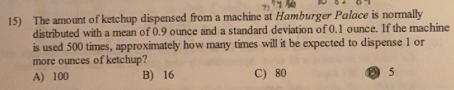 Solved: The amount of ketchup dispensed from a machine at Hamburger ...