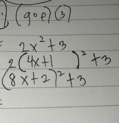 (gop))(3)
2x^2+3
2(4x+1)^2+3
(8x+2)^2+3