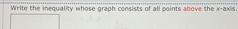 Write the inequality whose graph consists of all points above the x-axis.