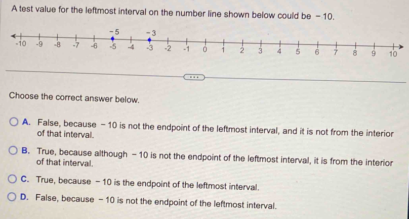 A test value for the leftmost interval on the number line shown below ...