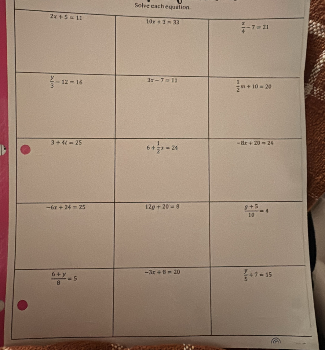 Solve each equation.
2x+5=11