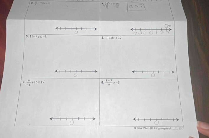  m/7 -13=-11
4。 10-a>25