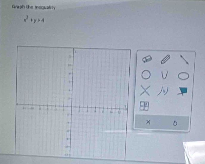 Graph the inequality
x^2+y>4
×