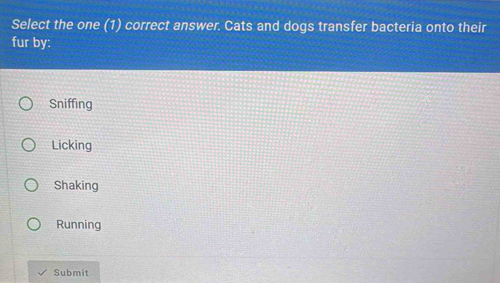 Solved: Select the one (1) correct answer. Cats and dogs transfer ...