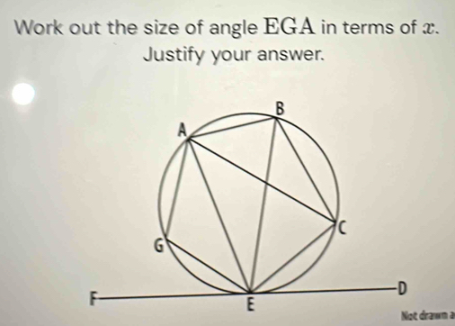 Work out the size of angle EGA in terms of x. 
Justify your answer. 
Not drawm a