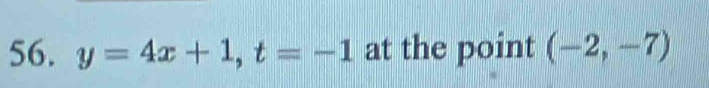 y=4x+1, t=-1 at the point (-2,-7)