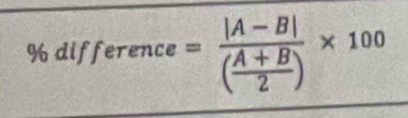 % difference=frac |A-B|( (A+B)/2 )* 100