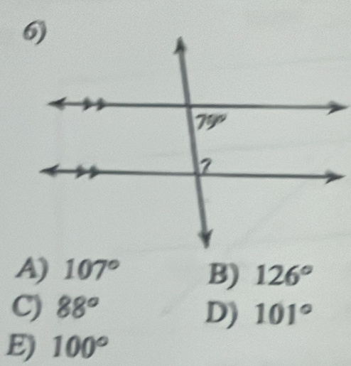 A) 107° B) 126°
C) 88° 101°
D)
E) 100°