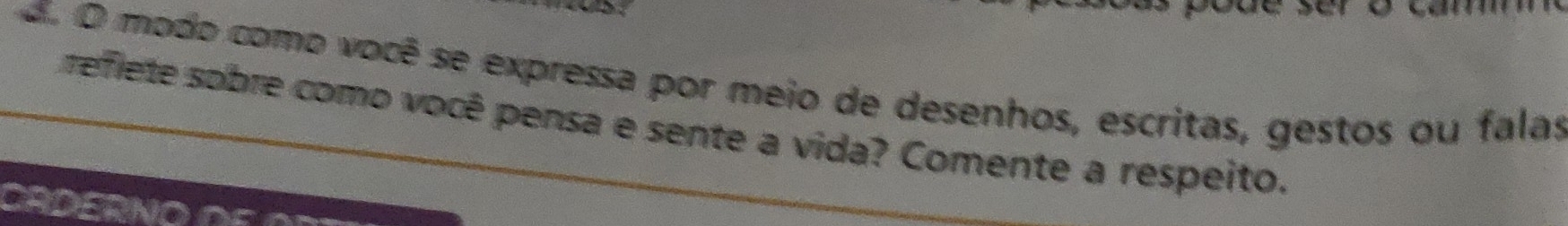 modo como você se expressa por meio de desenhos, escritas, gestos ou falas 
reflete sobre como você pensa e sente a vida? Comente a respeito.