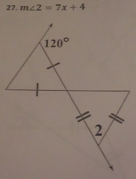 m∠ 2=7x+4